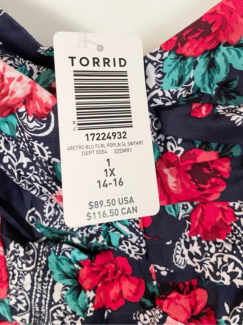 NWT Torrid Retro Midi Poplin Fit & Flare Blue Floral Sweetheart Dress 1X - Picture 3 of 5